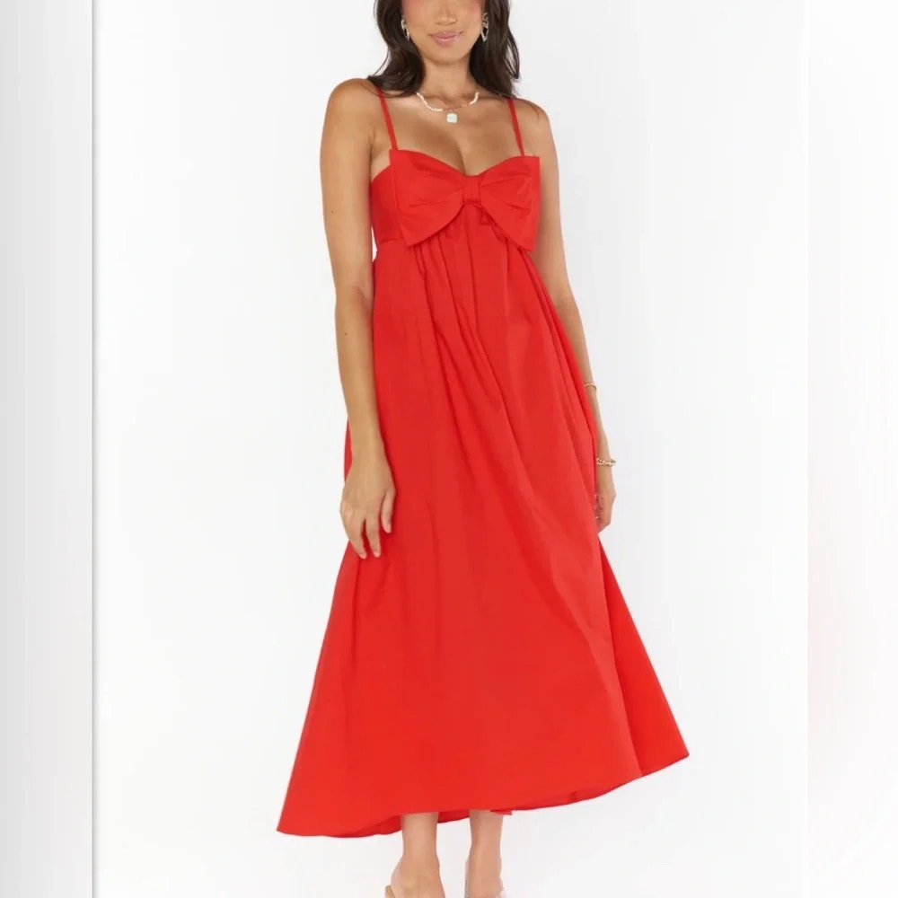 Show Me Your Mumu Best Bow Red Cami Poplin Midi Dress Nwt Sz Sm